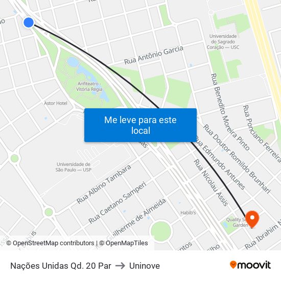 Nações Unidas Qd. 20 Par to Uninove map