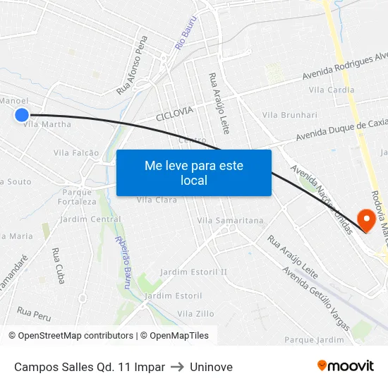 Campos Salles Qd. 11 Impar to Uninove map