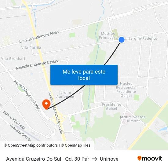 Avenida Cruzeiro Do Sul - Qd. 30 Par to Uninove map