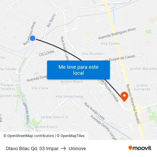 Olavo Bilac Qd. 03 Impar to Uninove map