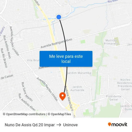Nuno De Assis Qd.20 Impar to Uninove map