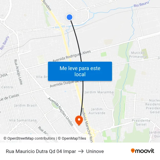 Rua Mauricio Dutra Qd 04 Impar to Uninove map