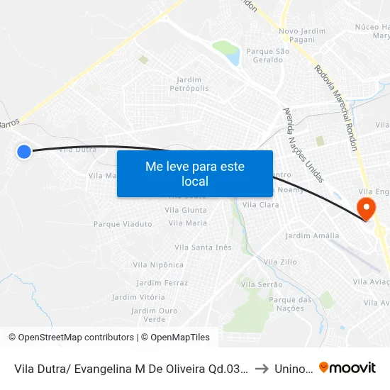 Vila Dutra/ Evangelina M De Oliveira Qd.03 Impar to Uninove map