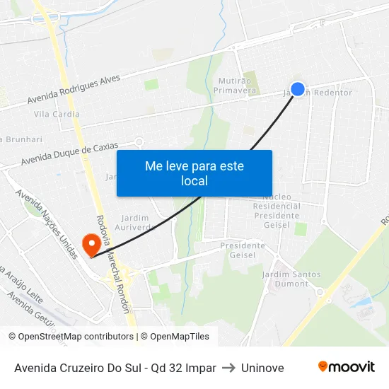 Avenida Cruzeiro Do Sul - Qd 32 Impar to Uninove map