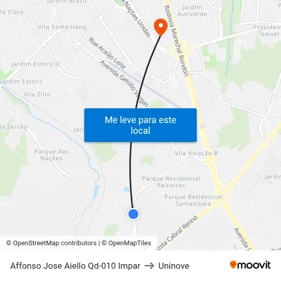 Affonso Jose Aiello Qd-010 Impar to Uninove map