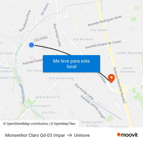 Monsenhor Claro Qd-03 Impar to Uninove map
