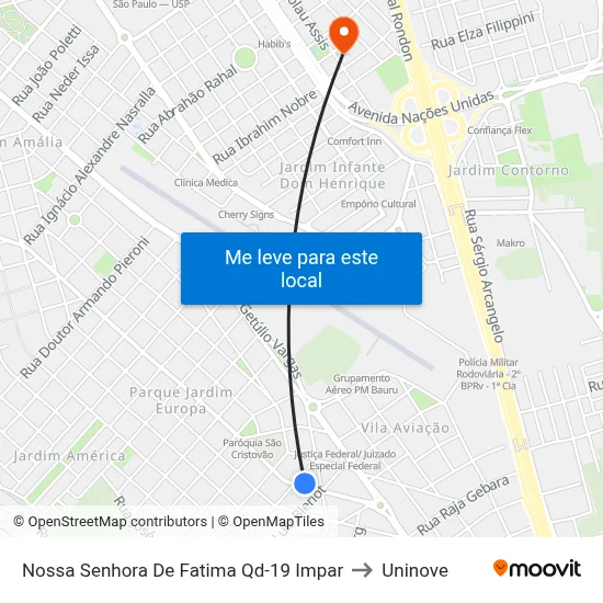 Nossa Senhora De Fatima Qd-19 Impar to Uninove map