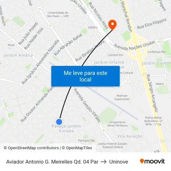 Aviador Antonio G. Meirelles Qd. 04 Par to Uninove map