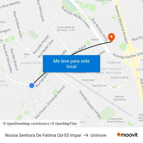 Nossa Senhora De Fatima Qd-05 Impar to Uninove map