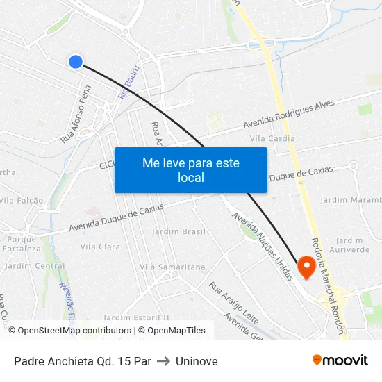 Padre Anchieta Qd. 15 Par to Uninove map