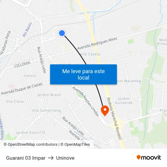 Guarani 03 Impar to Uninove map
