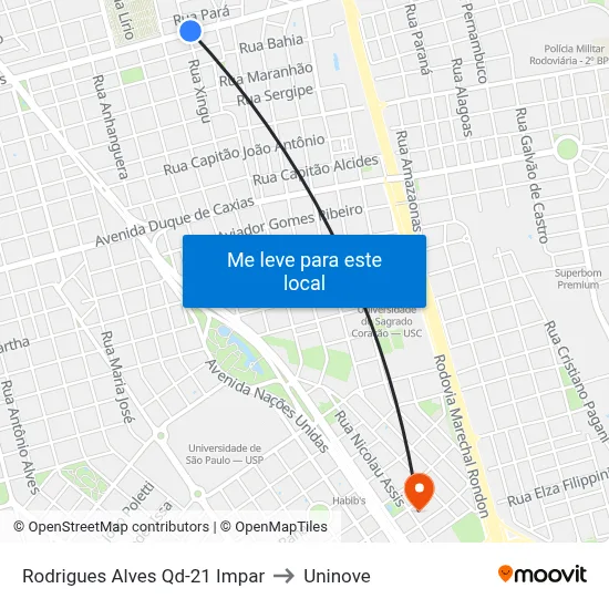 Rodrigues Alves Qd-21 Impar to Uninove map