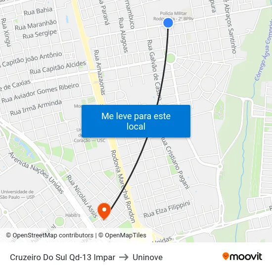 Cruzeiro Do Sul Qd-13 Impar to Uninove map