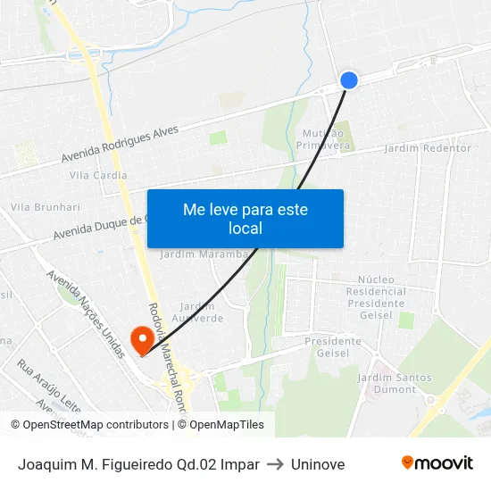 Joaquim M. Figueiredo Qd.02 Impar to Uninove map