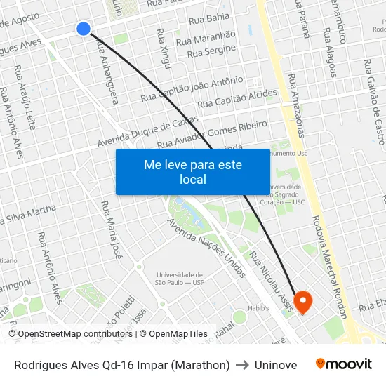 Rodrigues Alves Qd-16 Impar (Marathon) to Uninove map