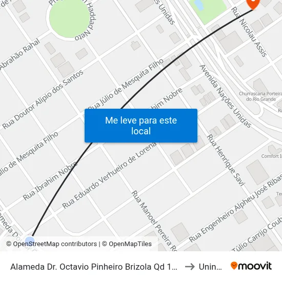 Alameda Dr. Octavio Pinheiro Brizola Qd 18 Impar to Uninove map
