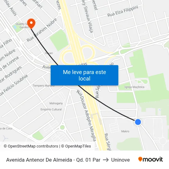 Avenida Antenor De Almeida - Qd. 01 Par to Uninove map