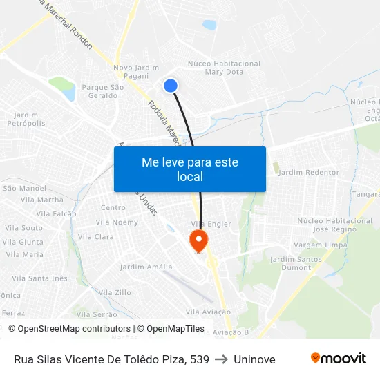 Rua Silas Vicente De Tolêdo Piza, 539 to Uninove map