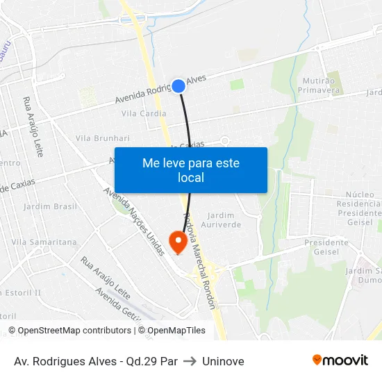 Av. Rodrigues Alves - Qd.29 Par to Uninove map