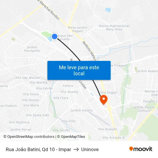 Rua João Batini, Qd 10 - Impar to Uninove map