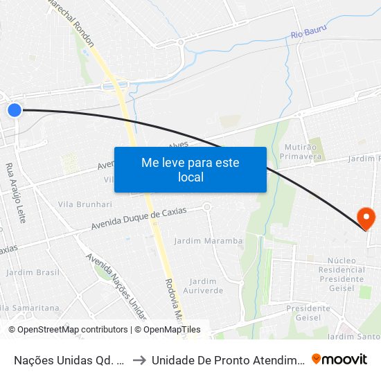 Nações Unidas Qd. 02 Impar to Unidade De Pronto Atendimento Geisel map