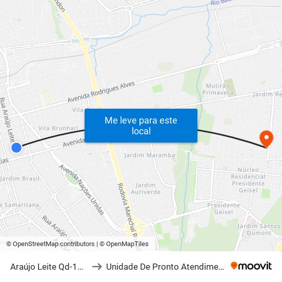 Araújo Leite Qd-18 Impar to Unidade De Pronto Atendimento Geisel map