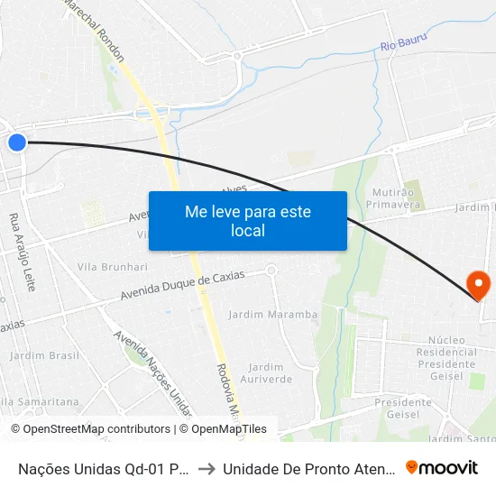 Nações Unidas Qd-01 Par (Rodoviária) to Unidade De Pronto Atendimento Geisel map