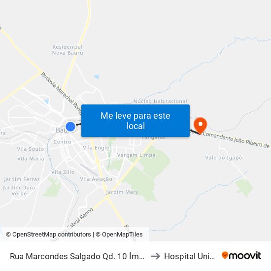 Rua Marcondes Salgado Qd. 10 Ímpar Boulevard Shopping to Hospital Unimed Bauru map