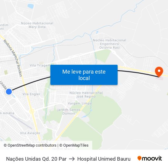 Nações Unidas Qd. 20 Par to Hospital Unimed Bauru map