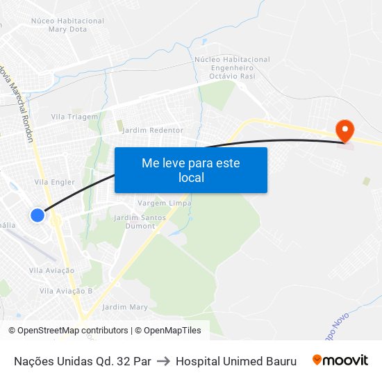 Nações Unidas Qd. 32 Par to Hospital Unimed Bauru map