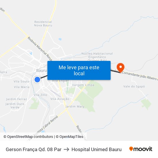 Gerson França Qd. 08 Par to Hospital Unimed Bauru map