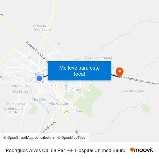 Rodrigues Alves Qd. 09 Par to Hospital Unimed Bauru map