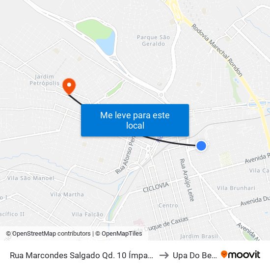 Rua Marcondes Salgado Qd. 10 Ímpar Boulevard Shopping to Upa Do Bela Vista map