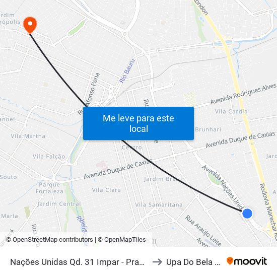 Nações Unidas Qd. 31  Impar - Praça Da Paz to Upa Do Bela Vista map