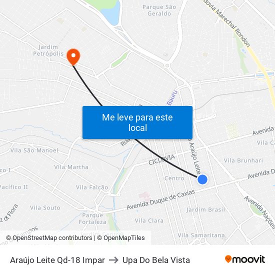 Araújo Leite Qd-18 Impar to Upa Do Bela Vista map
