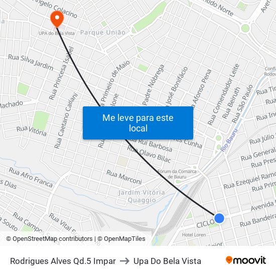 Rodrigues Alves Qd.5 Impar to Upa Do Bela Vista map