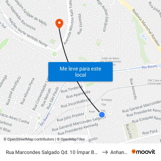 Rua Marcondes Salgado Qd. 10 Ímpar Boulevard Shopping to Anhanguera map