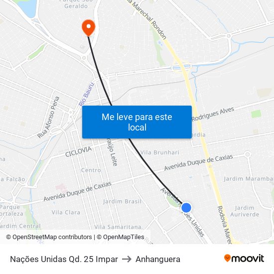 Nações Unidas Qd. 25 Impar to Anhanguera map