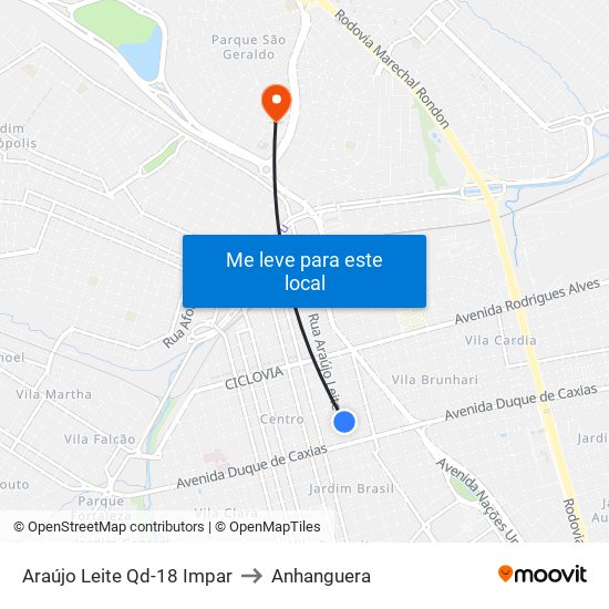 Araújo Leite Qd-18 Impar to Anhanguera map
