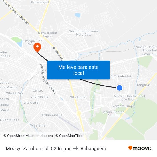 Moacyr Zambon Qd. 02 Impar to Anhanguera map