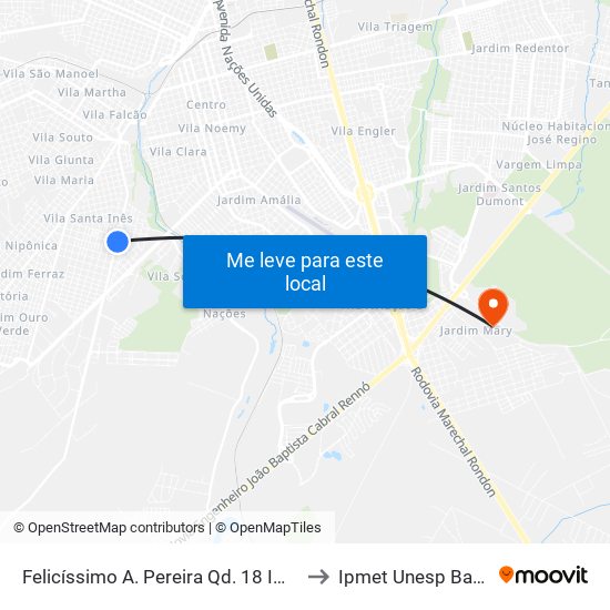 Felicíssimo A. Pereira Qd. 18 Impar to Ipmet Unesp Bauru map