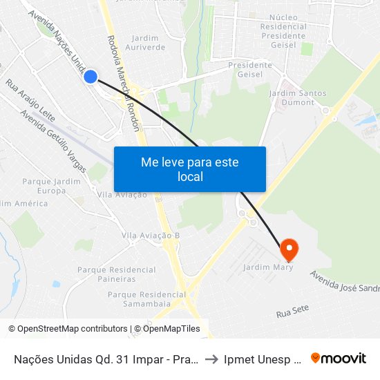 Nações Unidas Qd. 31  Impar - Praça Da Paz to Ipmet Unesp Bauru map