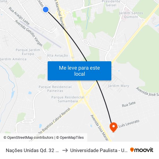 Nações Unidas Qd. 32 Par to Universidade Paulista - Unip map