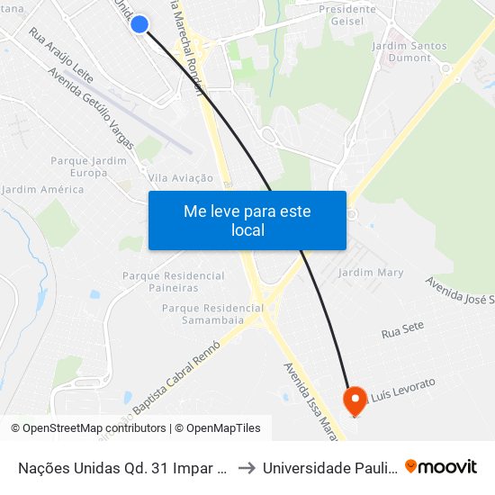 Nações Unidas Qd. 31  Impar - Praça Da Paz to Universidade Paulista - Unip map