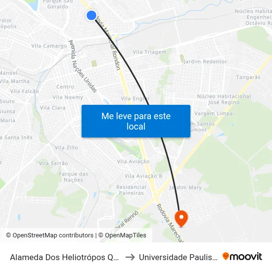 Alameda Dos Heliotrópos Qd. 08 Impar to Universidade Paulista - Unip map