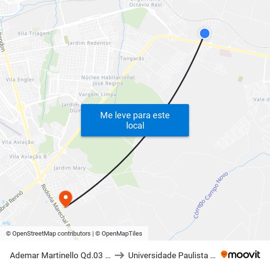 Ademar Martinello Qd.03 Impar to Universidade Paulista - Unip map