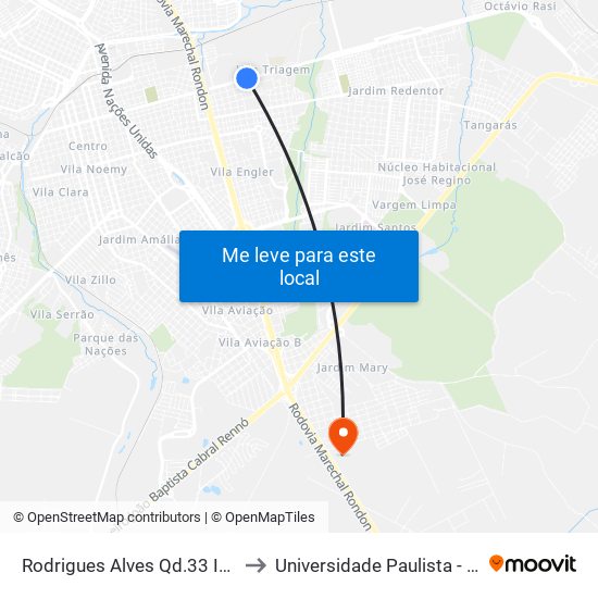 Rodrigues Alves Qd.33 Impar to Universidade Paulista - Unip map