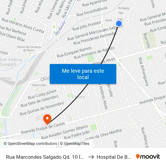 Rua Marcondes Salgado Qd. 10 Ímpar Boulevard Shopping to Hospital De Base De Bauru map