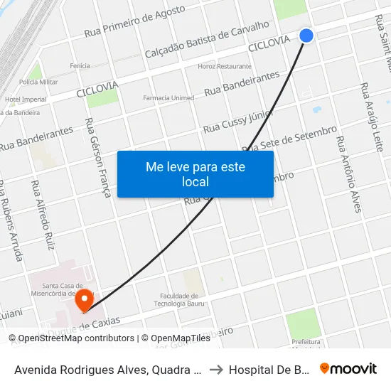 Avenida Rodrigues Alves, Quadra 10 Par (Colégio São José) to Hospital De Base De Bauru map