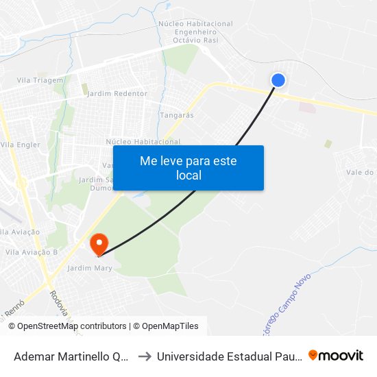 Ademar Martinello Qd.03 Impar to Universidade Estadual Paulista - Unesp map